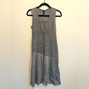 Inizio Italian Linen Patchwork Midi Dress in Washed Gray, Size Small
